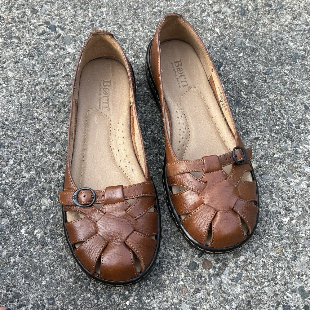 Born NWOB Brown Woven Leather Mary Jane Huarache Flats Comfort Shoes Women's 7